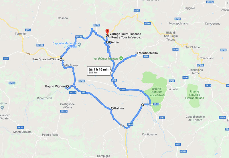 mappa tour Val D'Orcia